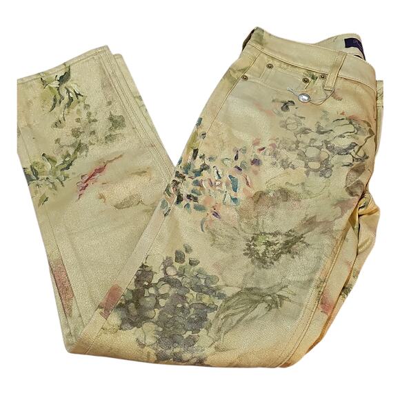 Ralph Lauren Purple Label 160 Slim Floral Denim Pant Womens 25 Yellow - Picture 7 of 14
